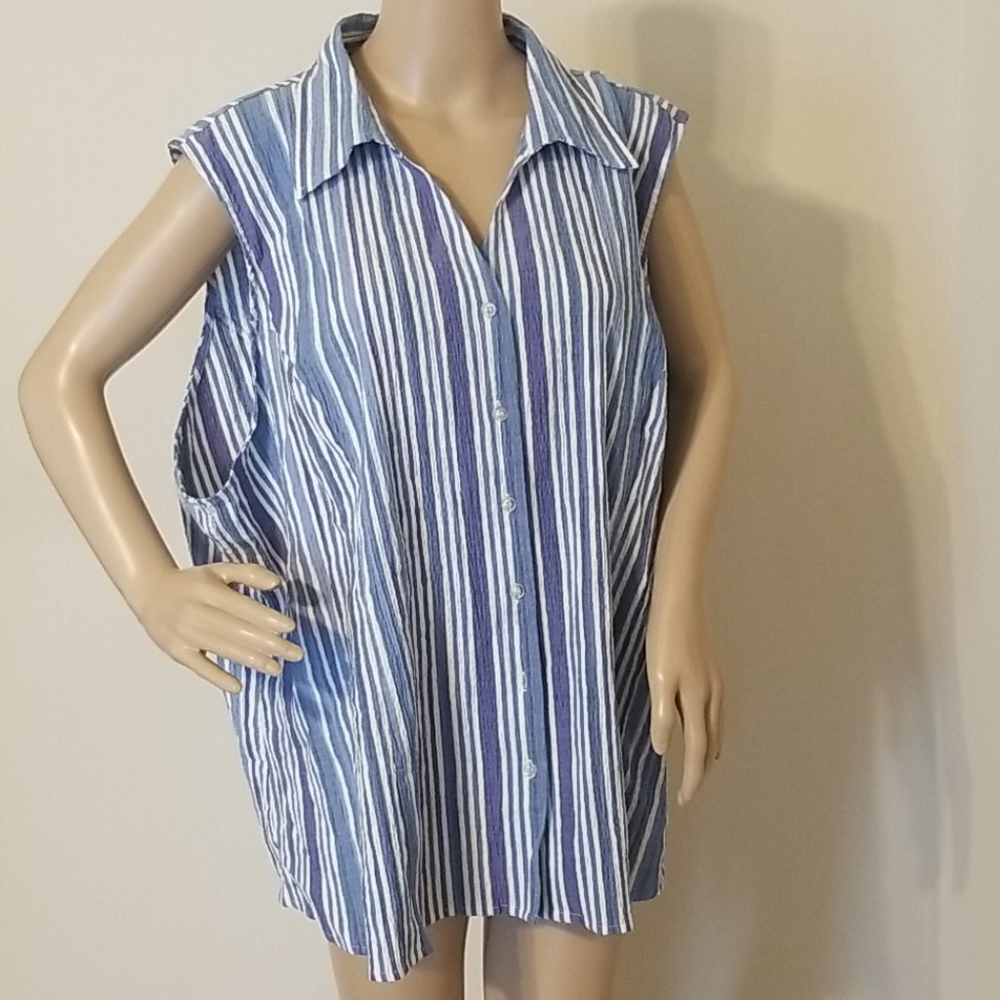 Venezia Plus Stripe Button-Down Shirt New With Tag